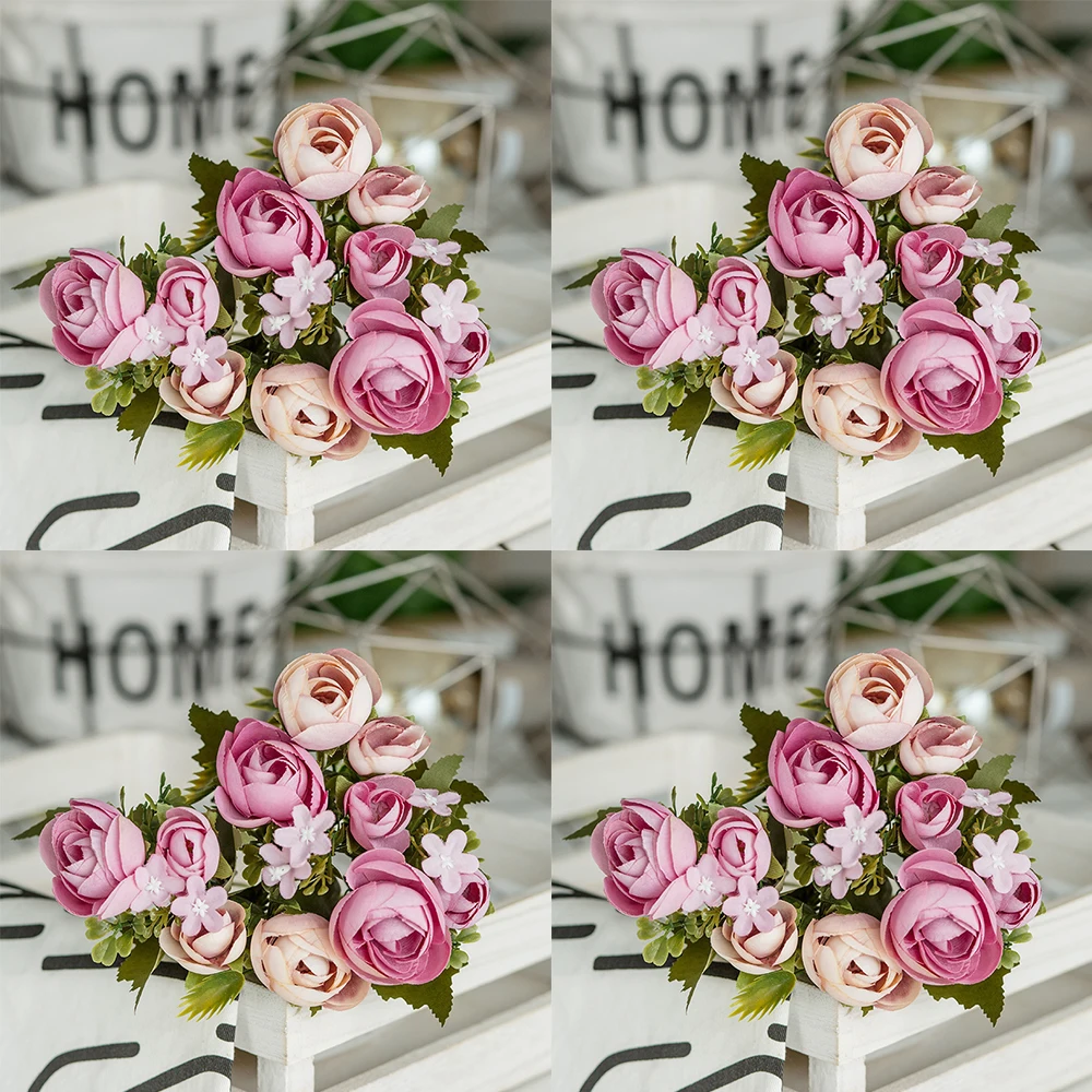 

4PCS European Vintage Artificial Silk Tea Rose Flower Small bud Bouquet Wedding Home Retro Fake Flower Party DIY Decoration
