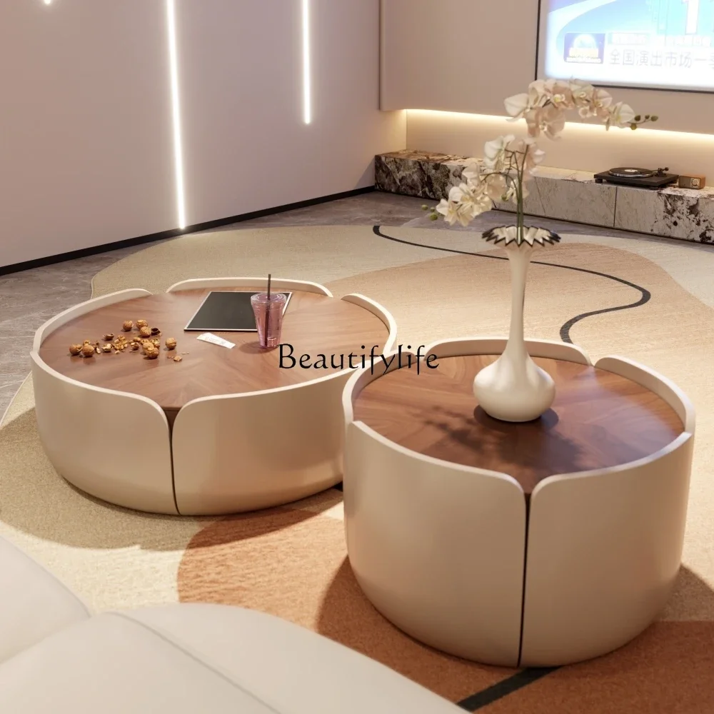 

Solid wood coffee table living room household French cream retro style light luxury petal size coffee table combination
