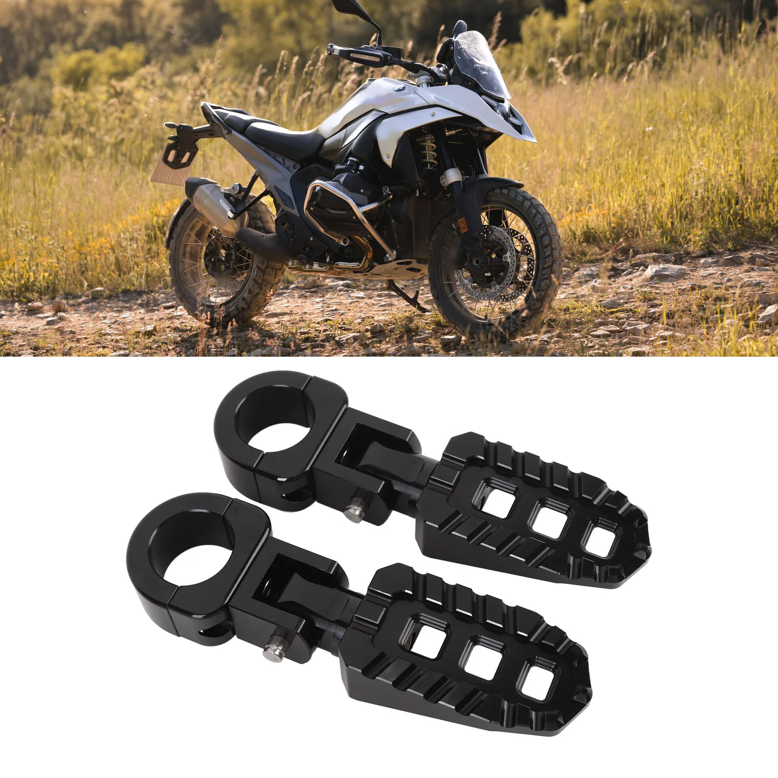 

Пара подножек для мотоцикла, регулируемая ручка из алюминиевого сплава T6063, универсальная, подходит для стержня 1 дюйм, 1,06 дюйма, 1,25 дюйма