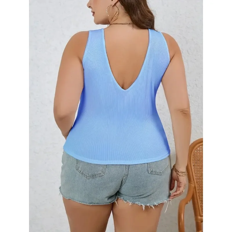 Plus Size 1XL-5XL Moda damska Tank Top z głębokim dekoltem V Sexy Solid Backless Pit Strip Fashion Sleeveless Slim Vest Tank Top