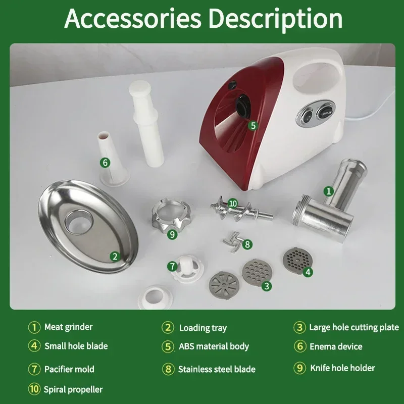 Home Electric Meat Grinder Stainless Steel+ABS Meat Mincer Enema Machine Sausage Stuffer Machine Household Chopper Processor