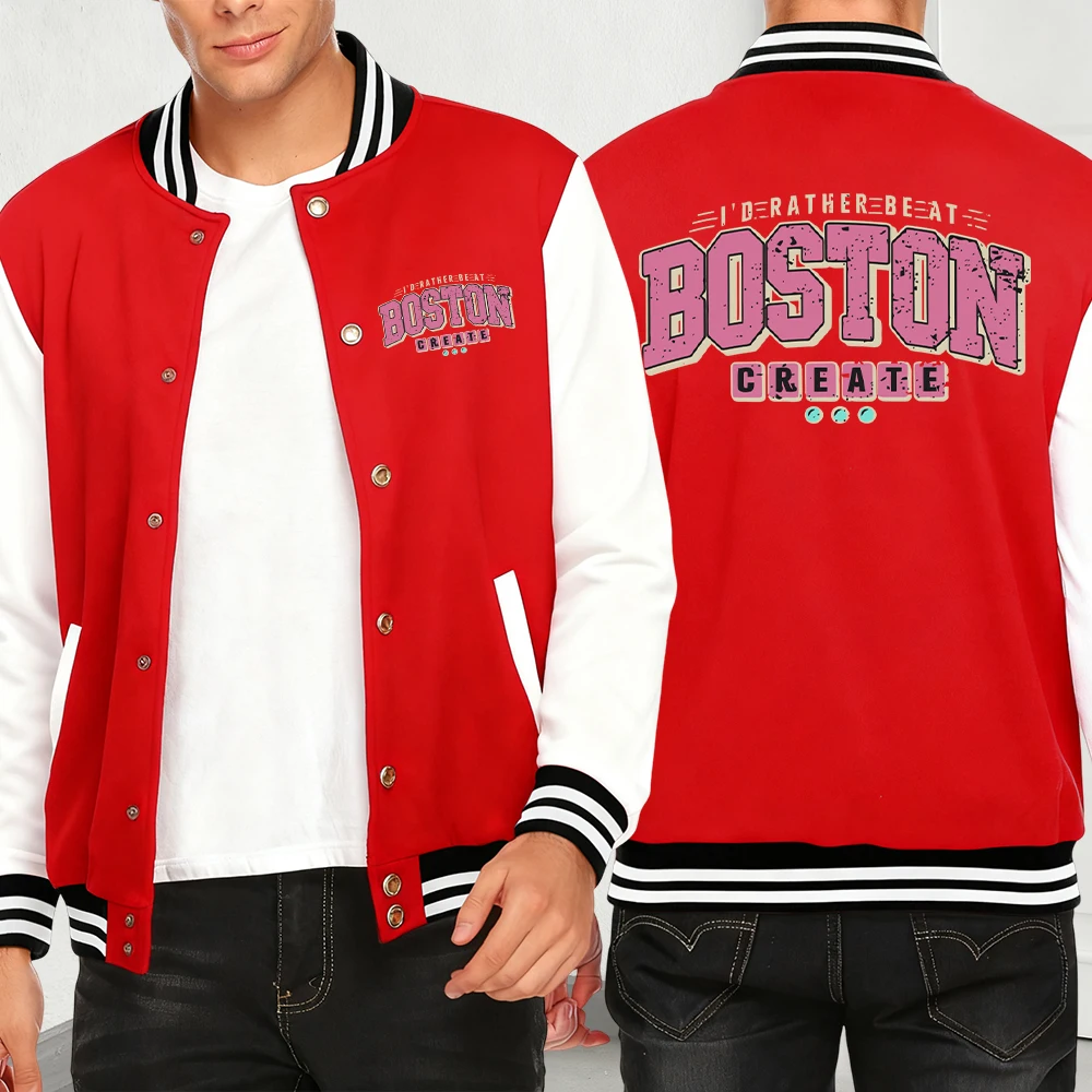 

I'D Rather Be At Boston Create Бейсбольный трикотаж с принтом Мужская модная свободная куртка Y2K Мужская одежда в стиле хип-хоп Осенняя повседневная флисовая одежда