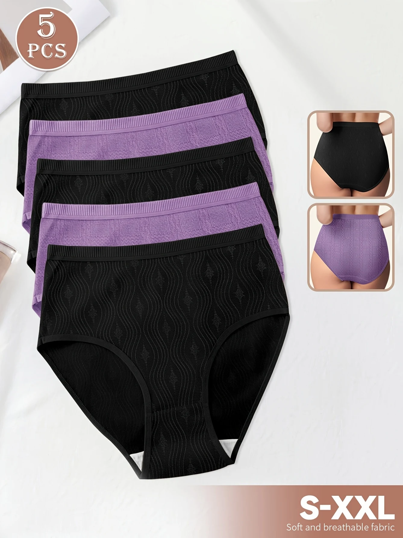 5 Stück atmungsaktive Damen-Unterwäsche aus Baumwolle mit hoher Taille – weiche Bauchkontrolle, Bauchkontrolle, nahtlos, minimalistisch