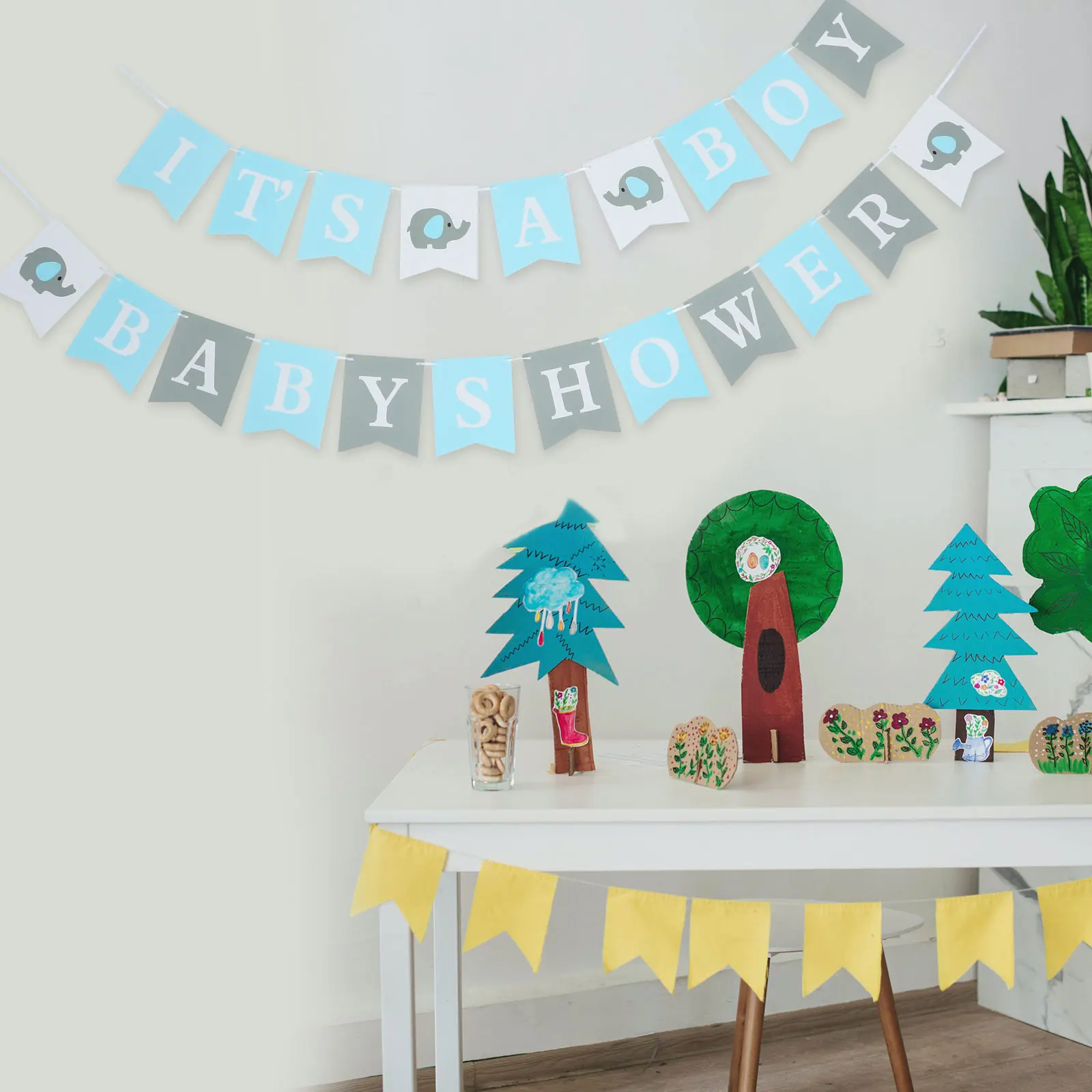

Baby Birthday Pull Flag Blue Silver Letters Baby Shower Banner Decor Kids Party Supplies Hanging OrnamentsCelebrations