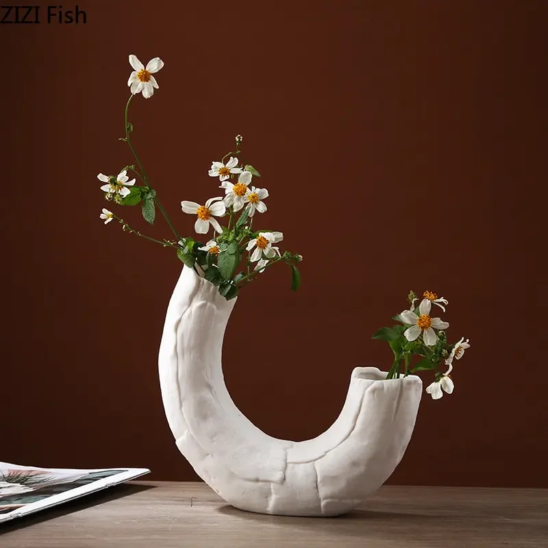 Minimalism Semicircle Ceramic Vase Flower Arrangement Desk Decoration Ornaments Abstract Twisted Lines Crafts Floral Vases