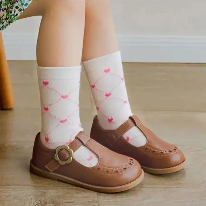 Little Girls Socks Spring Cotton Socks Baby 1-12T Children\'s Calf Socks Girl Cartoon Love Pattern 5 Pairs Socks