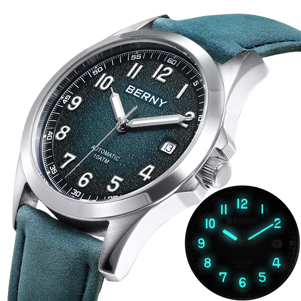 BERNY Automatic Watch Men Seagull ST2130 Luminous Mechanical Wristwatch Sapphire Waterproof 10ATM Top Brand Luxury Watch for Men