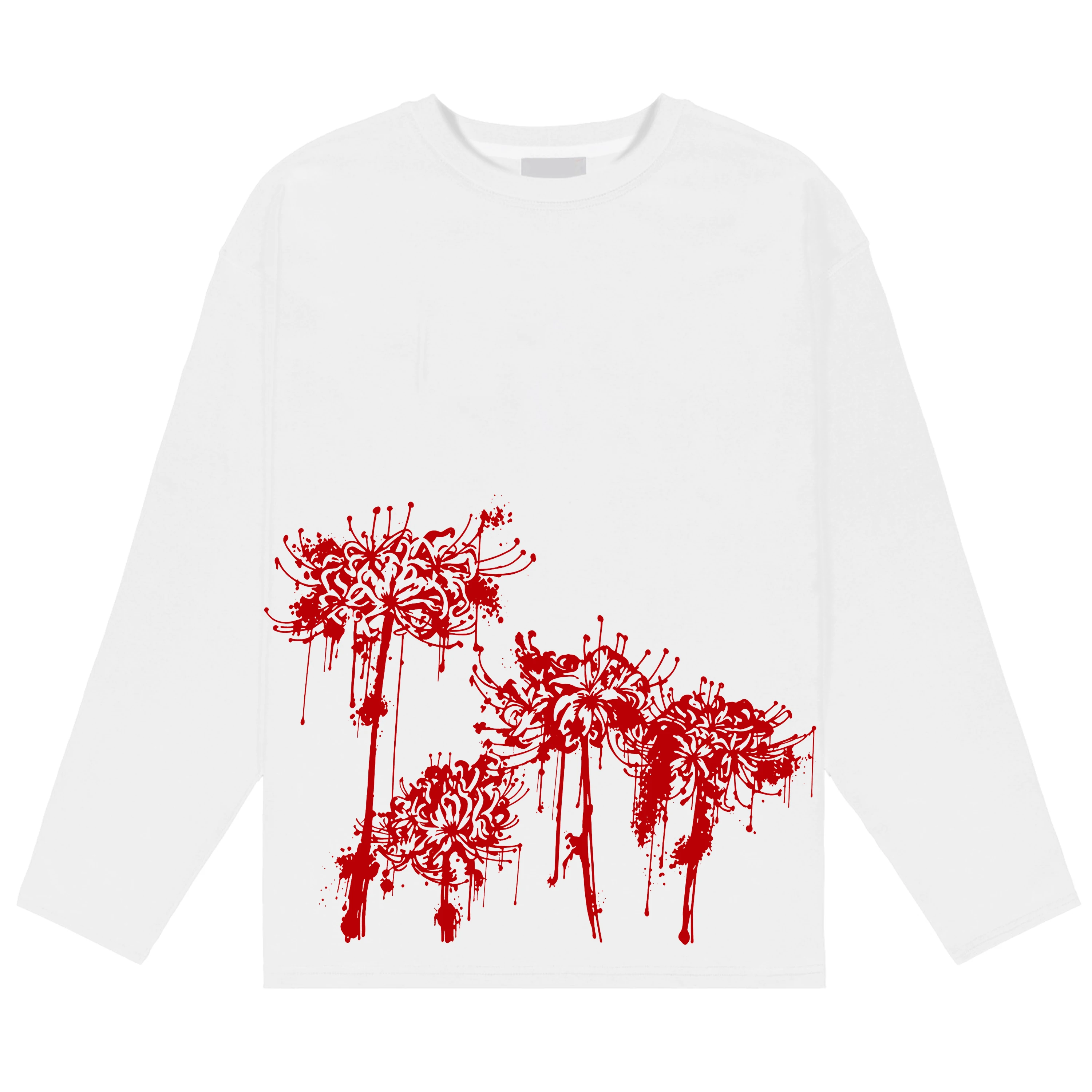 Red Spider Lily Higanbana Blood Drip Long Sleeve T-shirt Unisex Gothic Streetwear Japanese Flower Graphic Casual Top Men Women