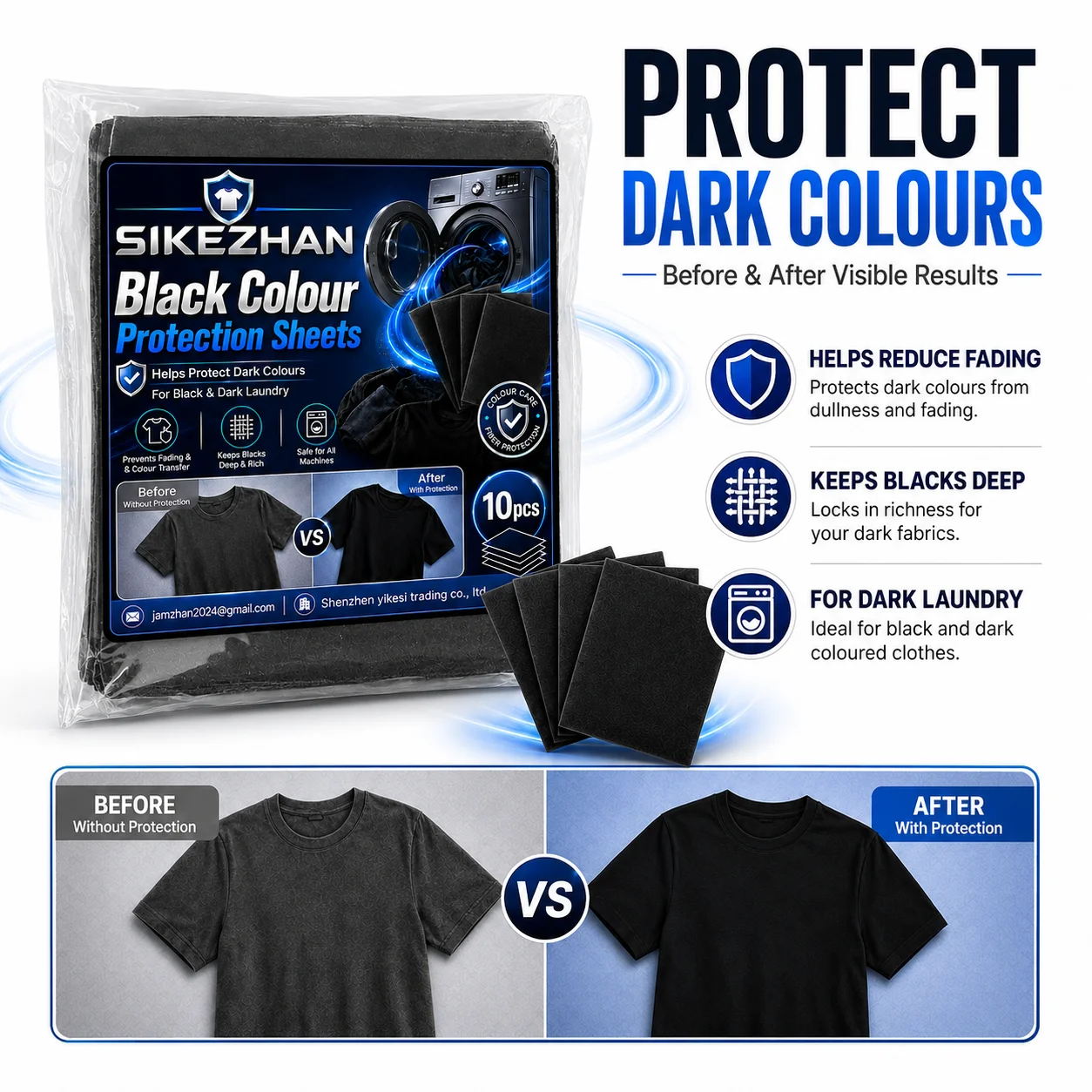 SIKEZHAN 10Pcs Black Laundry Colour Protection Sheets Dye Trapping Fabric Care for Dark Clothes Washing Machine Daily Home Use
