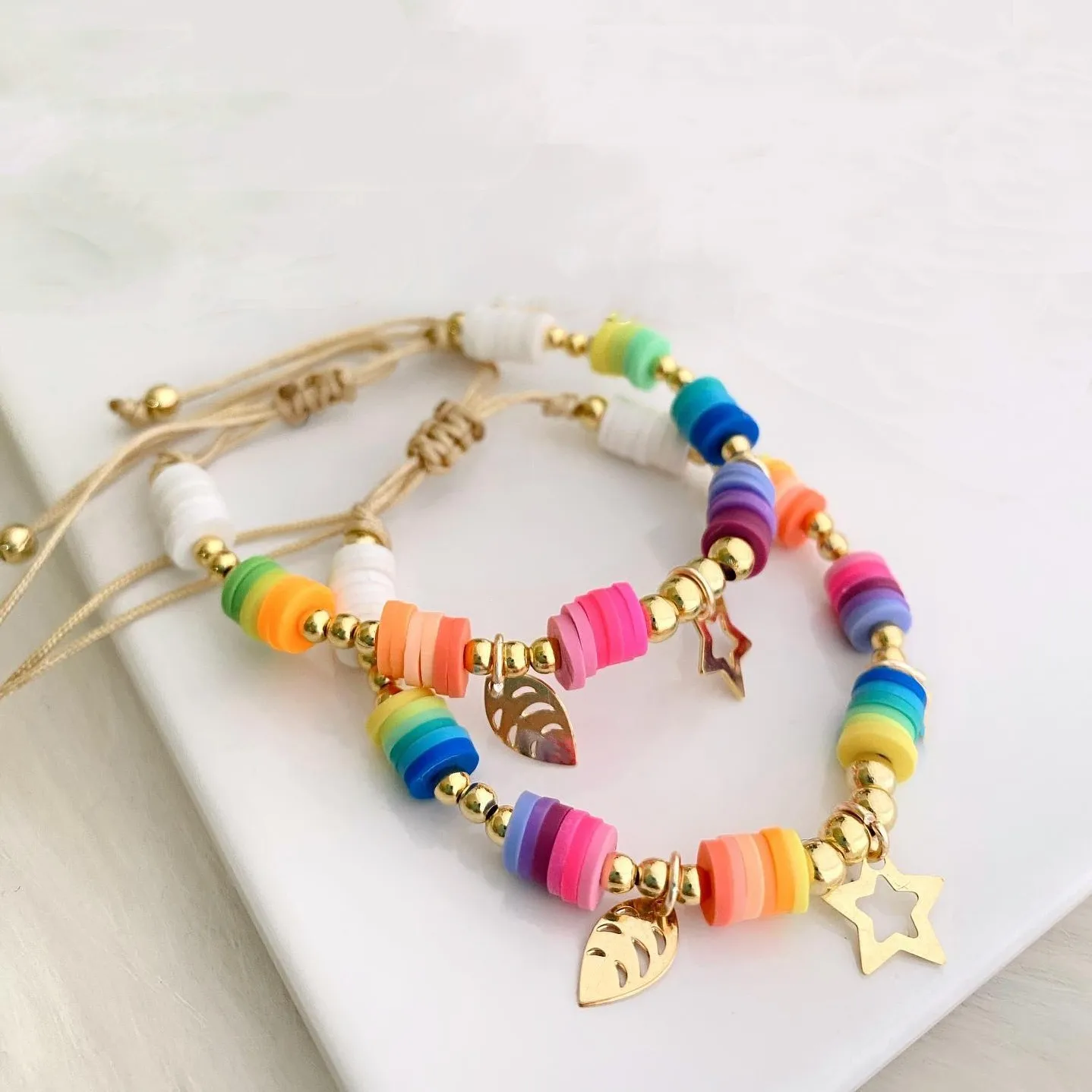 KKBEAD Leaf Star Charm Bracelet for Girl Friend Bijoux Pulseras Femme Boho Colorful Heishi Beads Bracelets Jewelry for Women