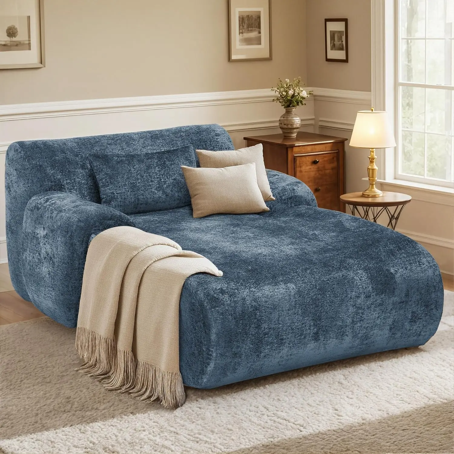 

Большой шезлонг для дома, 66 дюймов, сборка не требуется. Одноместный диван-кресло с подушкой для поясницы, мягкие косточки.