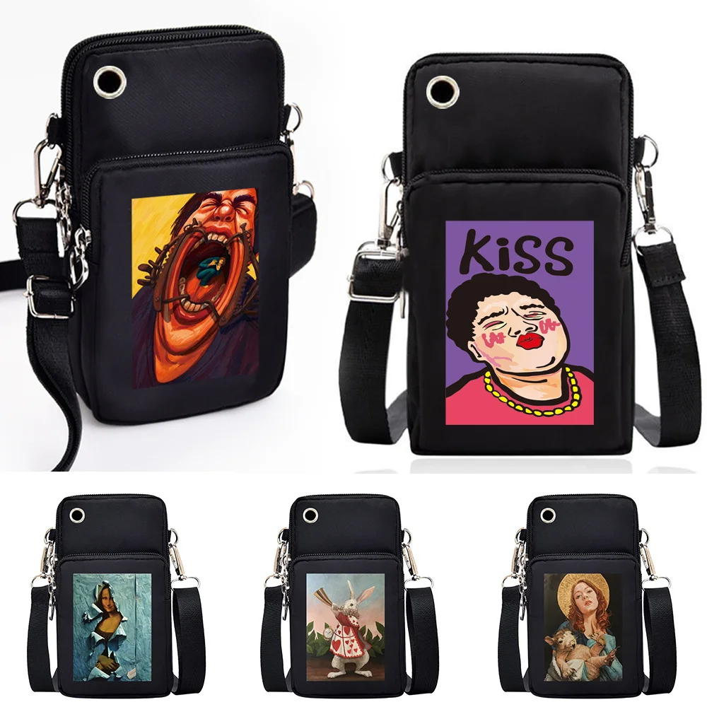 

Unisex Mobile Phone Bags for Huawei Xiaomi IPhone 7 6 6S 8 Plus Shoulder Satchels Women Pouch Funny Series Waterproof Wrist Pack