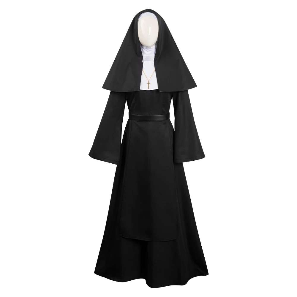 Nun Sister Cosplay Costume Adult Women Dress Robe Mask Belt Necklace Outfits Halloween Carnival Party Suits