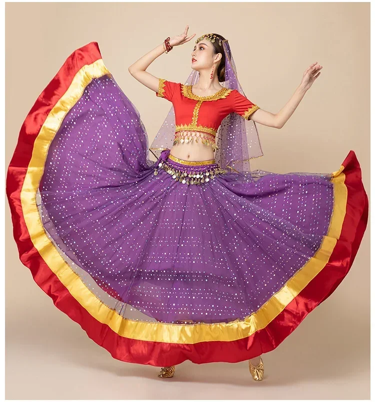 Women Embroidery Belly Dance Costume Outfit Egypt India Sari Bellydance Bollywood Halloween Stage Performance Top Skirt Belt Set