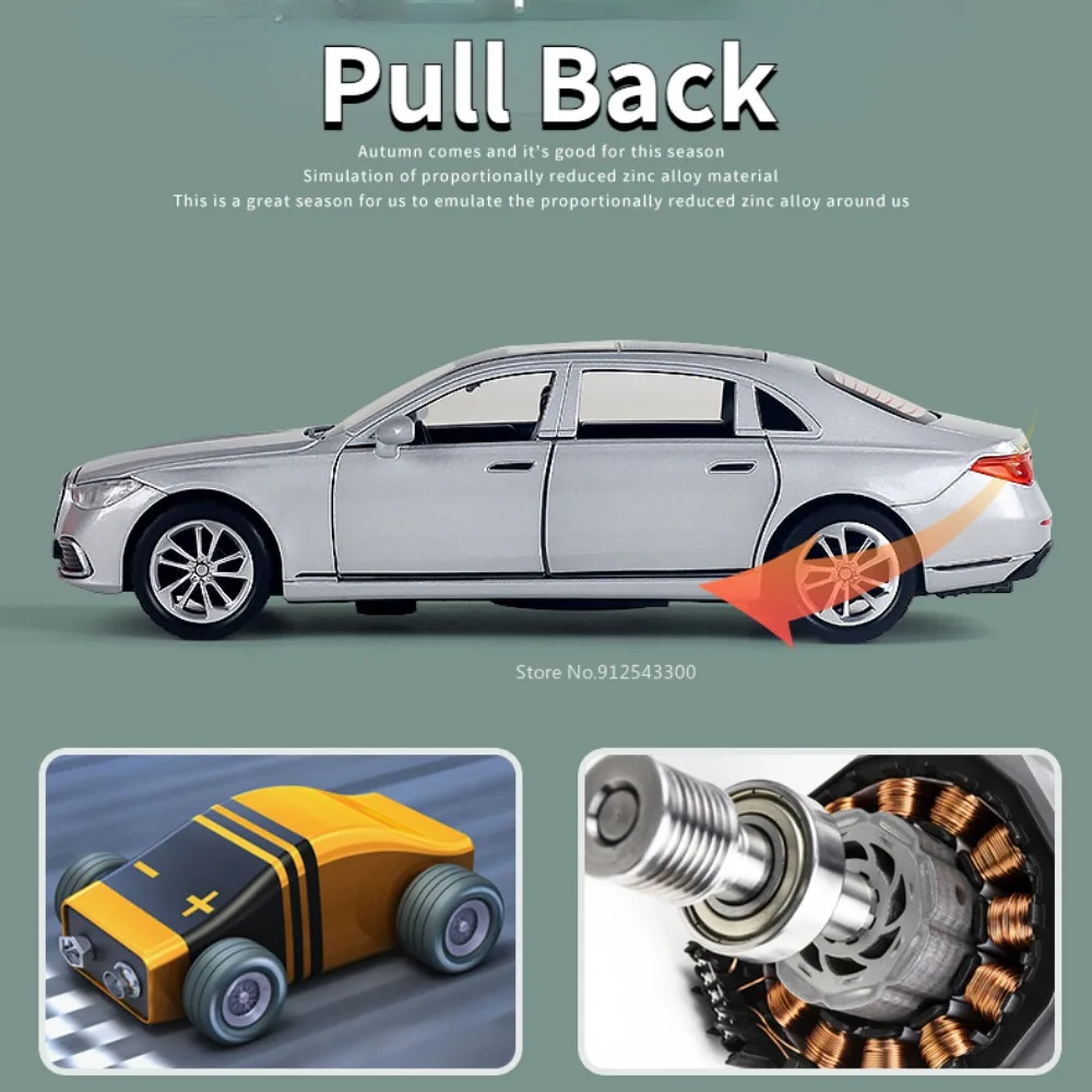 1/32 Scale S400L Toy Car Model Alloy Diecast Simulation Models with Sound Light Pull Back Vehicle Toys for Boys Birthday Gifts