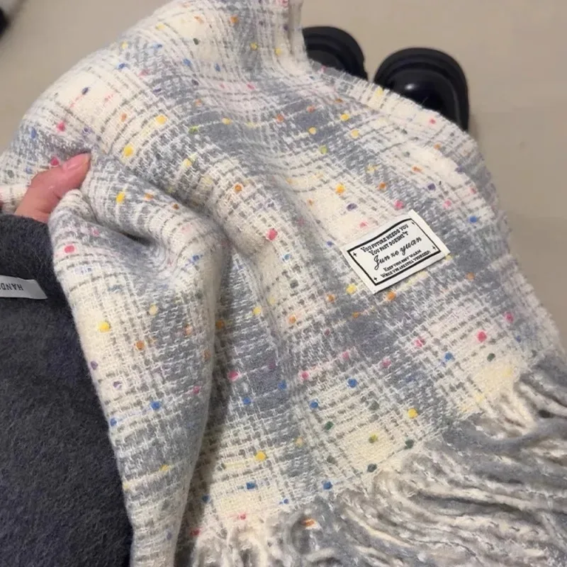 

Woman Ladies Scarf Warm Checkered Scarf Women's Winter Scarves tassel scarf for Students