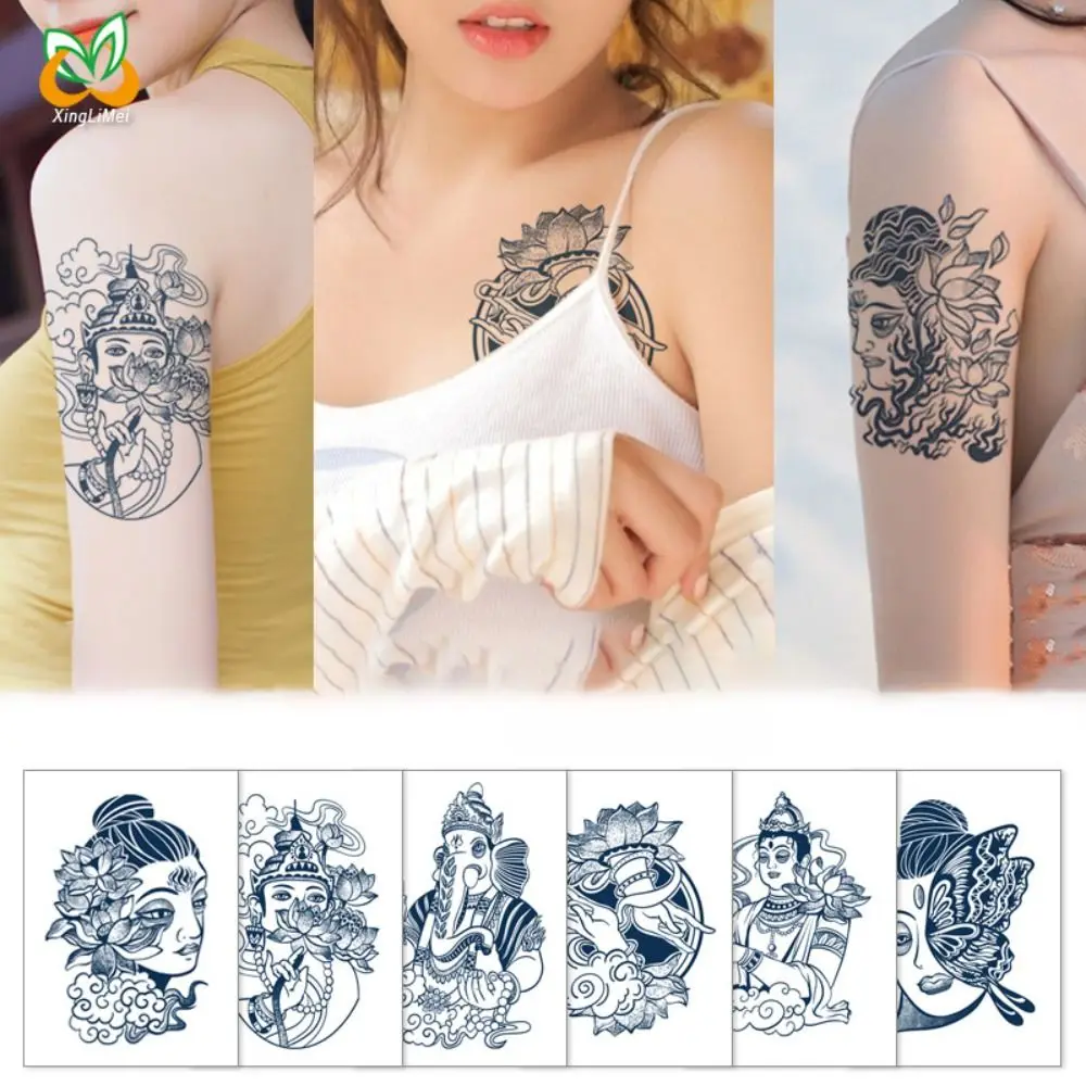 Kindness Buddha Temporary Tatoo Sticker Waterproof Wisdom Semi-permanent Tattoo Lotus Lasting Juice Tattoo Stickers Man