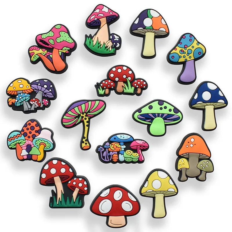 20pcs Colorful Mushroom Collection Shoe Charms For Clogs Bubble Slides Sandals PVC Shoe Decoration Buckle Accessories For Teens