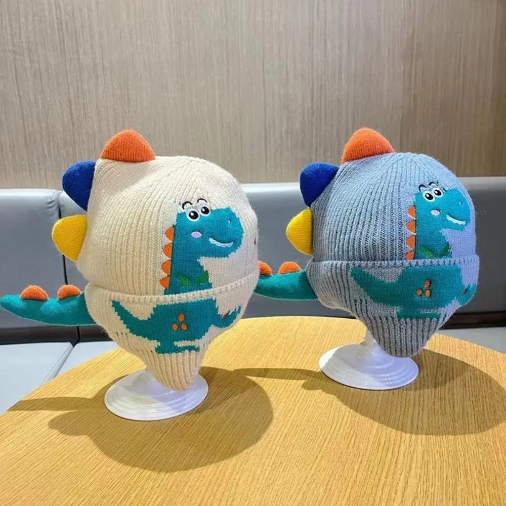 

Fashion Cute Hat Cartoon Dinosaur Warm Knit Beanie Hats Windproof Winter Head Cover for Children