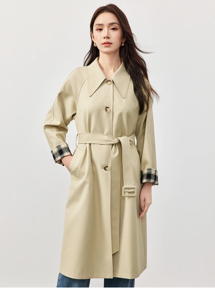 SENTUBILA Fashion Long Trench Coats for Women 2025 Spring Casual Loose Spliced Turn Down Collar Windbreak Wrap Jackets 151F58526