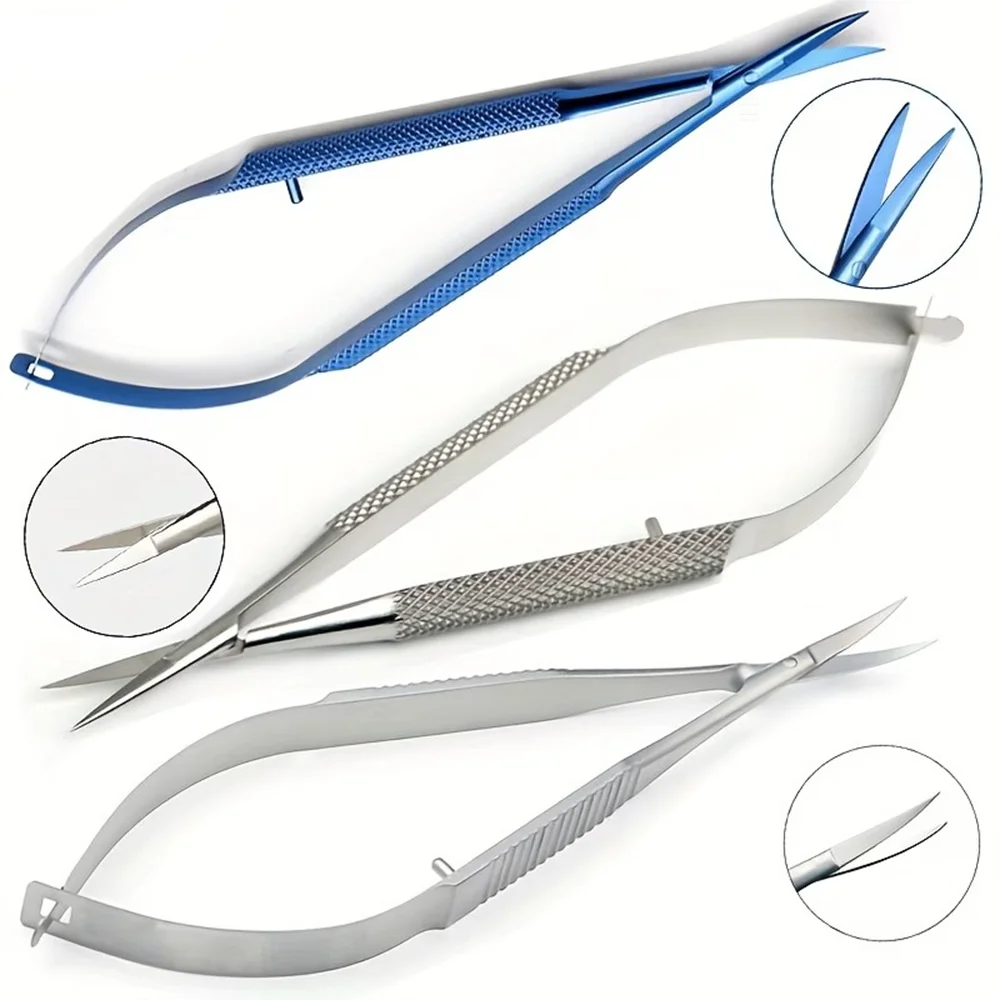 Laboratory Micro-Anatomic Scissors, Ultra-Sharp Fine Spring Scissors, Straight and Curved Head Ophthalmic Surgical Tools, Laboratory Tools and Equipment for Preparing Deep Specimens