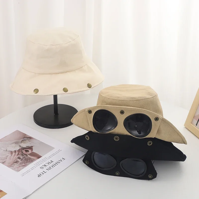 Aviator Glasses Fisherman Hat Bucket Hat Spring Autumn with Sunglasses Hip-hop Goggles Men and Women