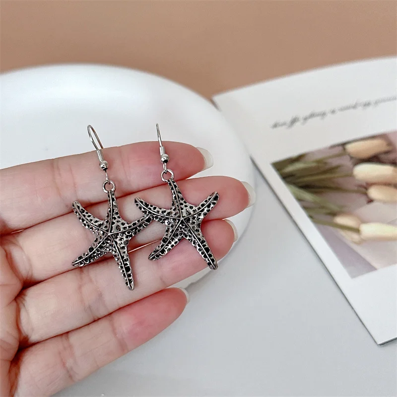 Pendientes colgantes de estrella de mar para mujer, aretes geométricos exagerados, estilo étnico, moda de vacaciones de verano, Playa