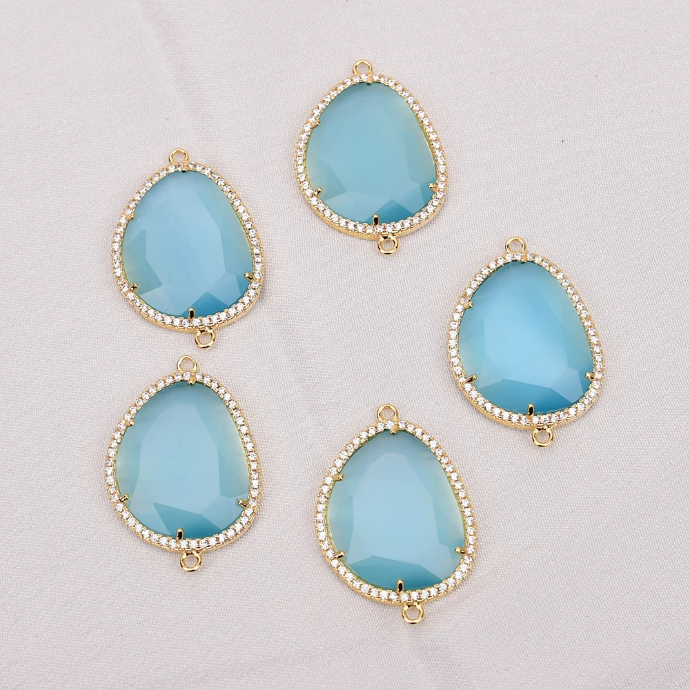 

APDGG 5 шт. натуральный синий кошачий глаз Cz Pave разъем двойное кольцо ювелирные аксессуары