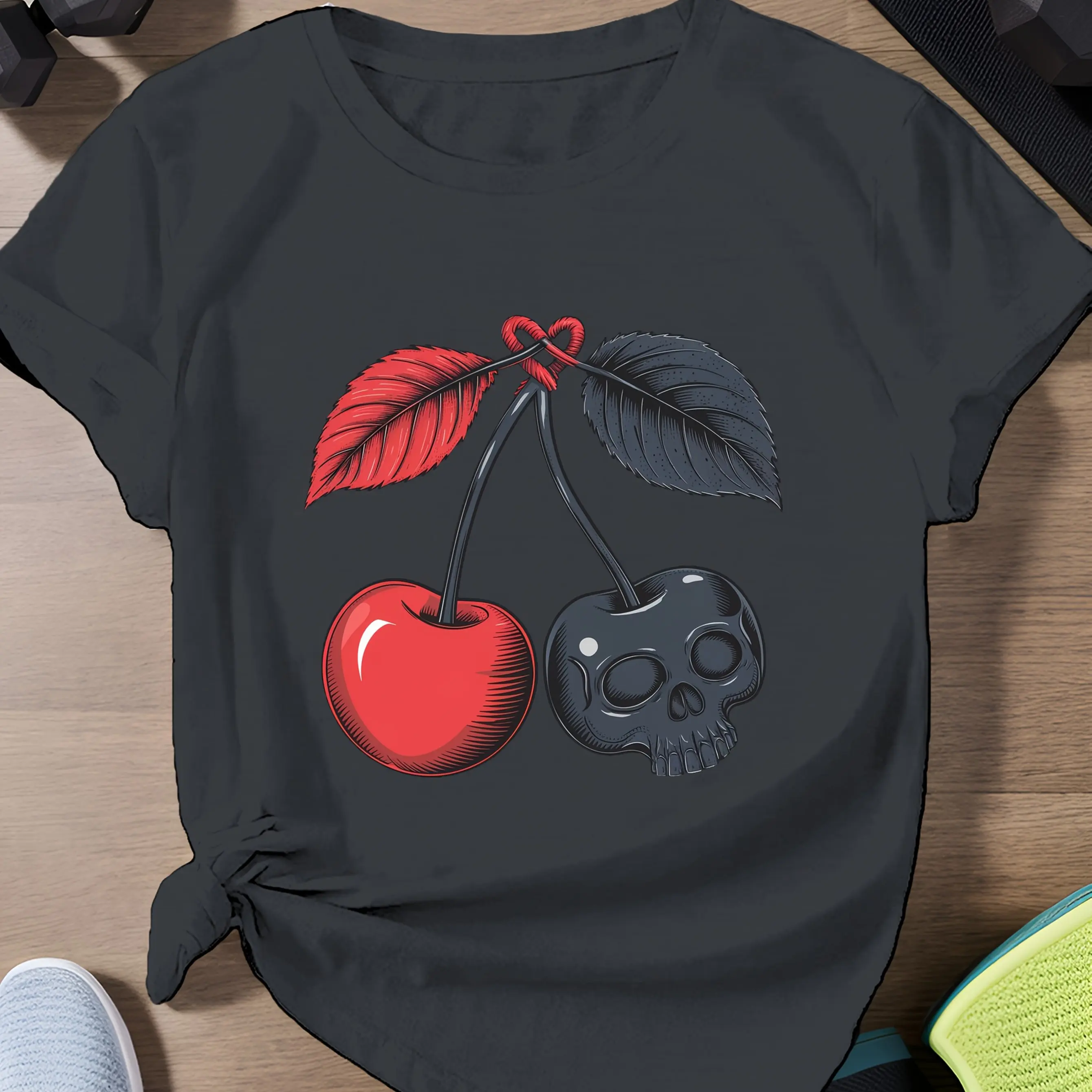 Teschio Ciliegia Stampa grafica Estate Autunno Inverno Cotone T-shirt da uomo e da donna Maniche corte Marchio di sport all'aria aperta di lusso