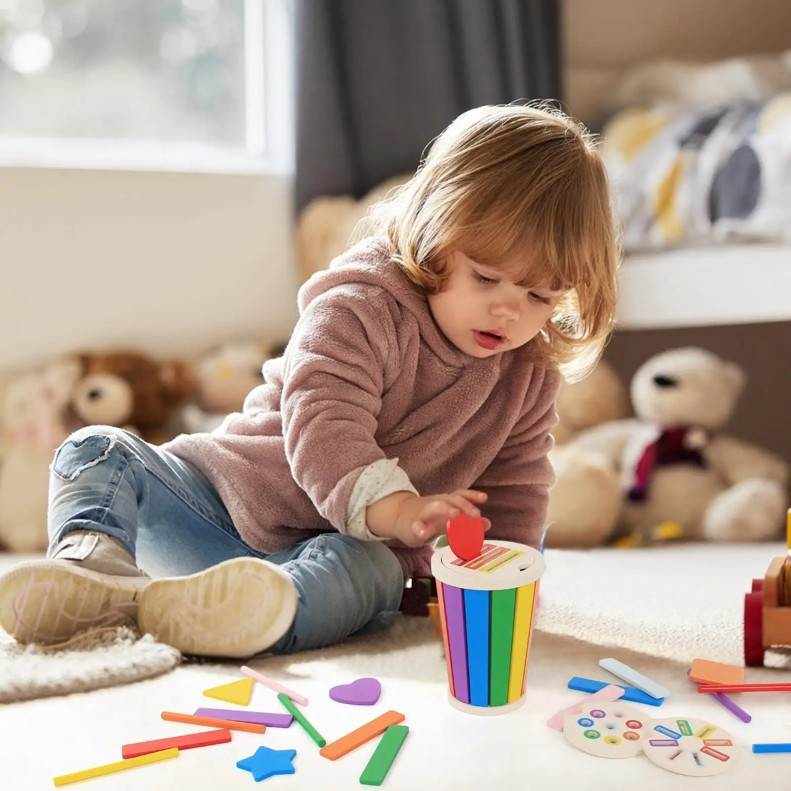 Montessori Colore Ordinamento Giocattoli impilabili per i più piccoli Abilità motorie fini in legno Giocattolo sensoriale Apprendimento prescolare Giocattoli regalo di Natale