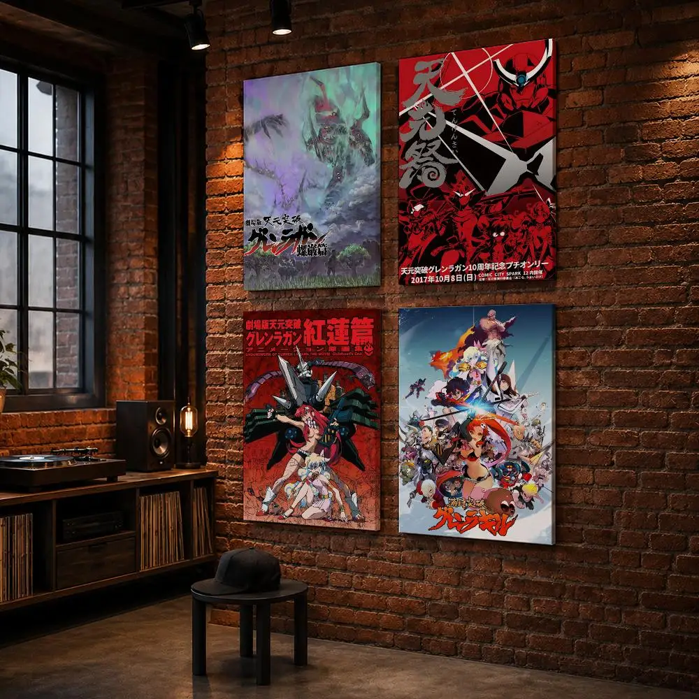 T-Tengen Toppa Gurren Lagann Framed Wall Painting Wood Canvas Poster For Living Room Bedroom Hallway Office Home Decor Gift