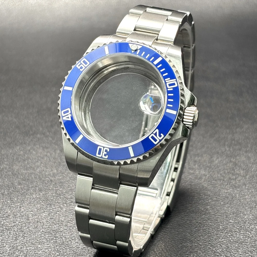 Dive 40mm Case Fit NH35 NH36 NH34 GMT Miyota 2813 ETA2836 Watch Case Steel Bracelet Sapphire 120 Clicks Sliding Buckle 2815 case