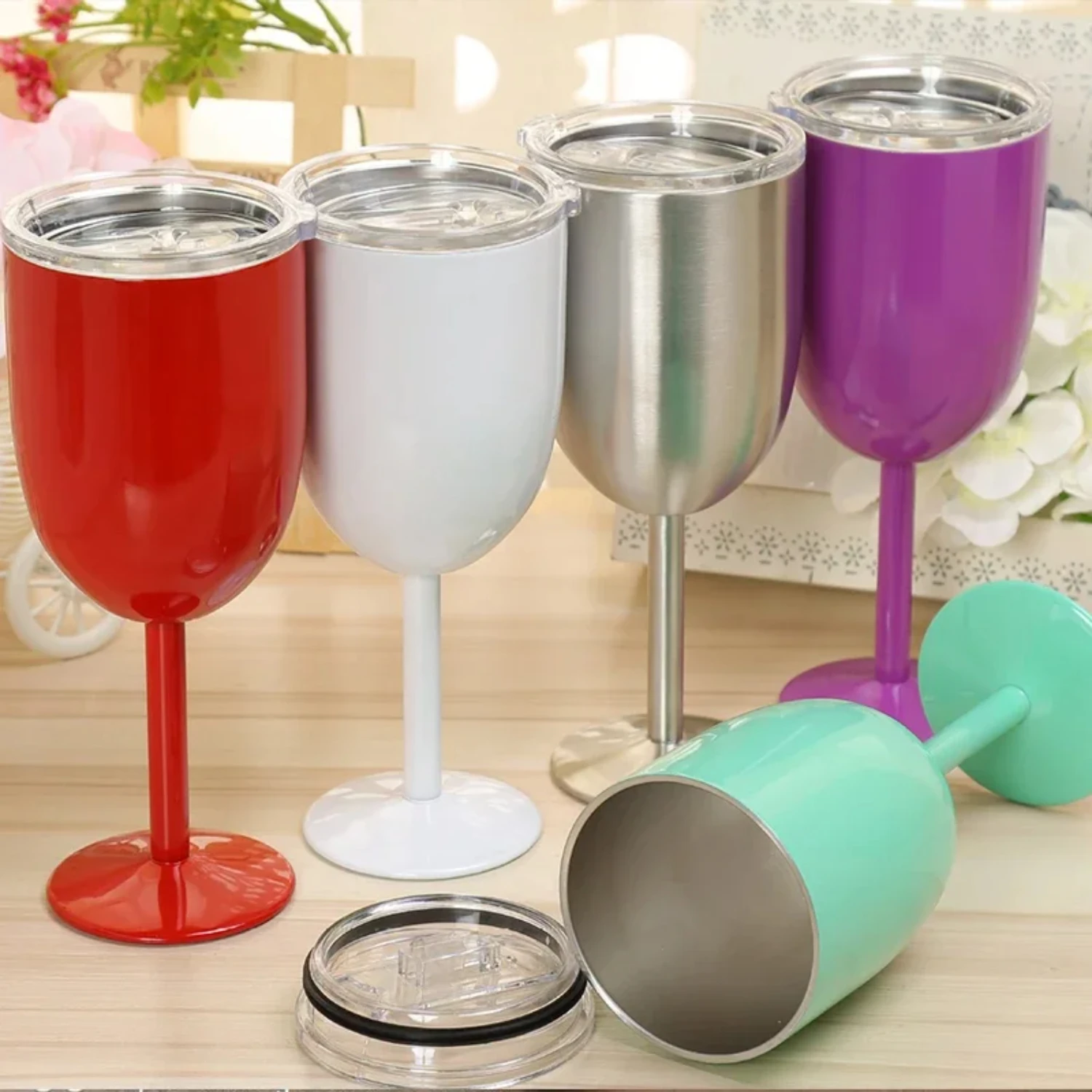 Large Capacity Stainless Steel Wine Goblet – Colorful Tumbler with Lid and Resistant Painting for Baking Process Slushy cup