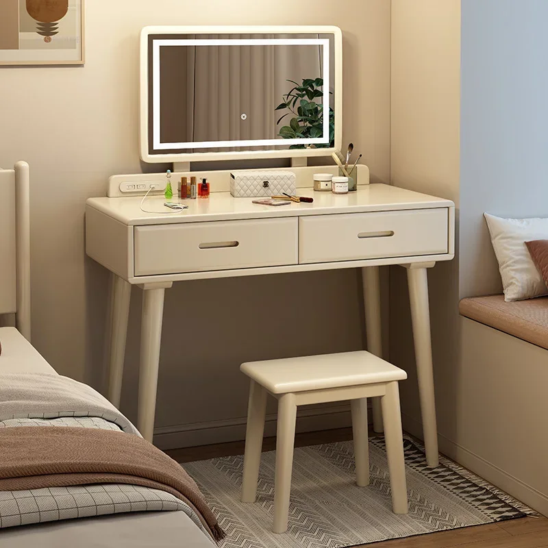 European Wood Dressing Table for Bedroom Small Apartment with Drawer Mirror Dresser Light Luxury Simple Dressers for Powder Room