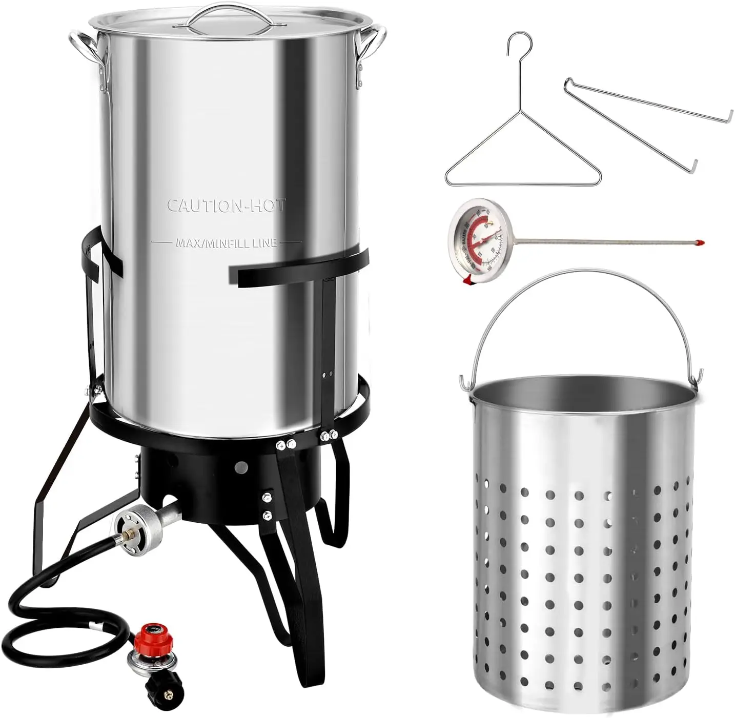 

50QT Turkey Fryer with 54,000BTU Propane Stove, Stainless Steel Outdoor Deep Fryer & Seafood Boiler Steamer with Basket, Thermom