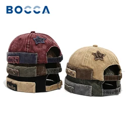 Bocca Retro Washed Color Docker Cap Without Visor Star Splicing Brimless Caps Letter Adjustable Beanie Hat Vintage Style Hip Hop