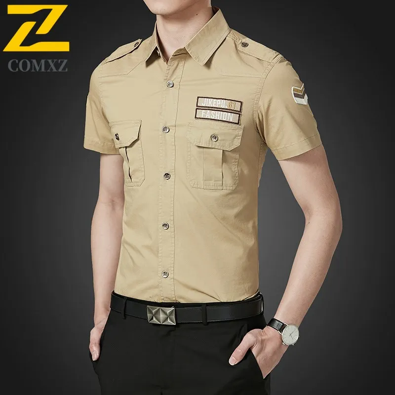 Summer Fashion Shirt Men's American 100% Cotton Short Sleeve T-Shirt  Training Sports City Casual Embroidered Top plus size 6xl