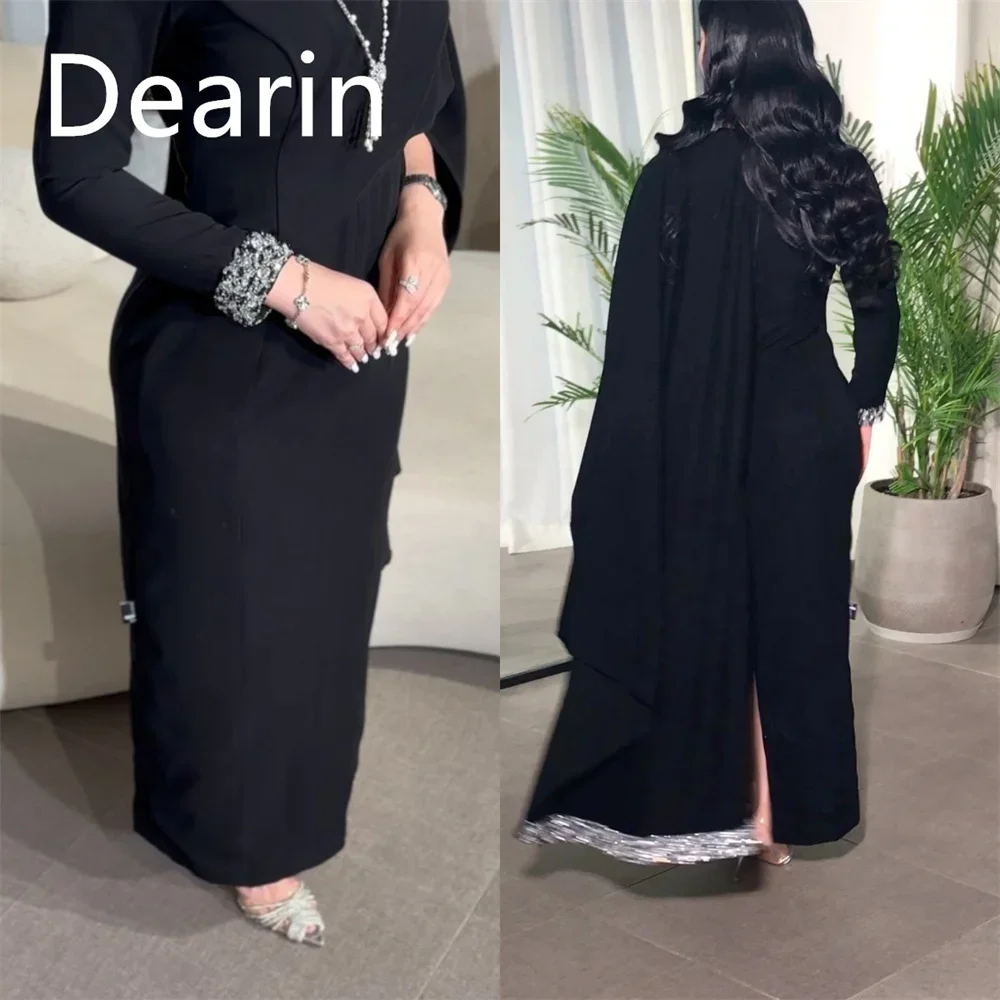 

Customized Evening Gown Dearin High Collar Column Floor Length Skirts Vertically Bespoke Occasion Dresses Saudi Arabia Prom Form