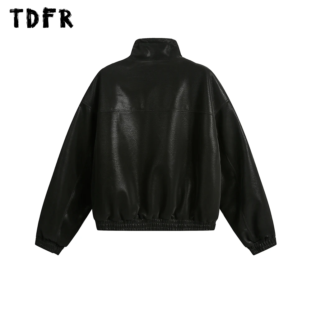 Drawstring Solid Color PU Leather Quilted Jacket Mens Streetwear Winter Thick Long Sleeve Motorcycle Jacket Men