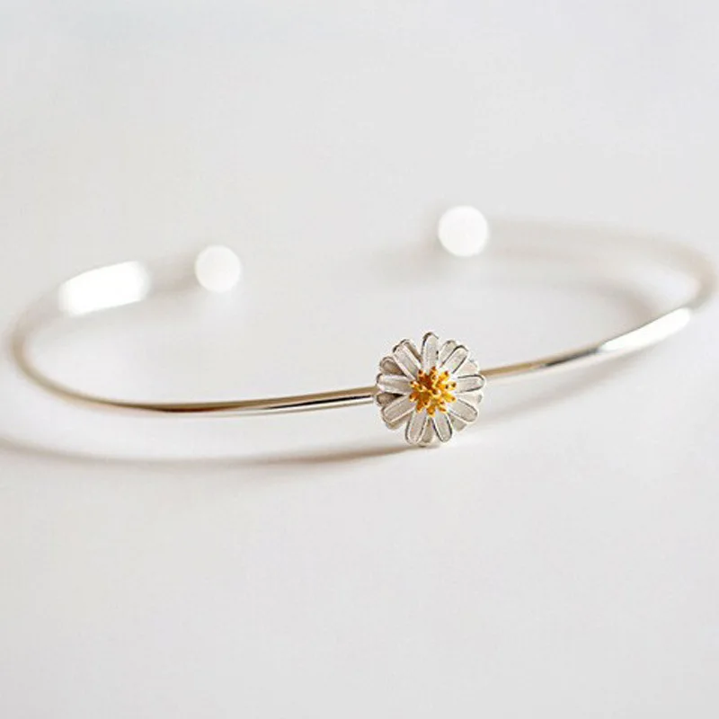 

Buyee 925 Sterling Silver Female Simple Bangles Elegant Flower Open Bangles for Women Fashion Party Fine Jewelry Circle