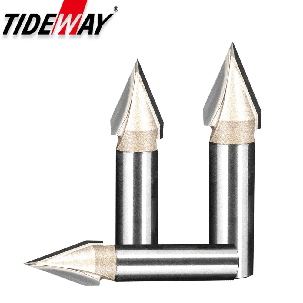 TIDEWAY 45 60 Degree V Bit Tungsten Carbide 3D V-Shaped Engraving Router Bit CNC Woodworking Tool for Hardwood MDF Plywood