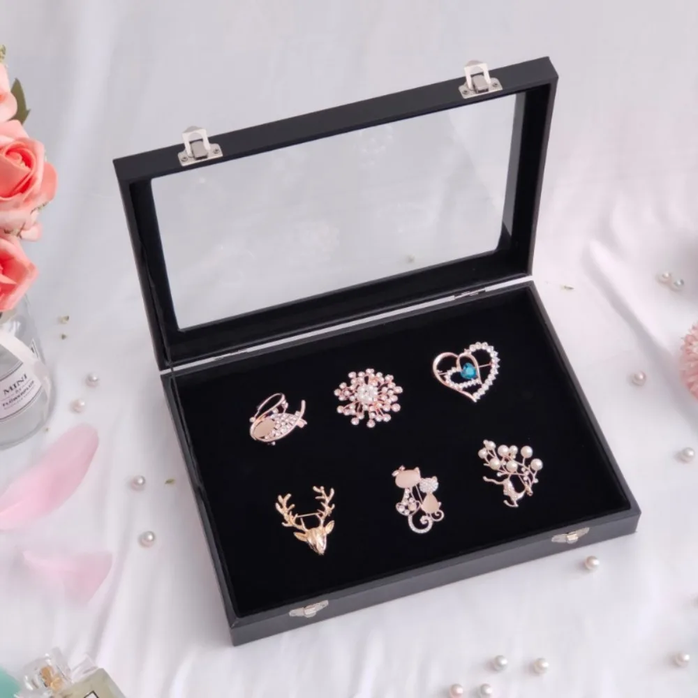 

Black High-Capacity Transparent Glass Cover Exhibition Chest Pin Display Box Jewelry Case Badge Storage Box Medal Display Case