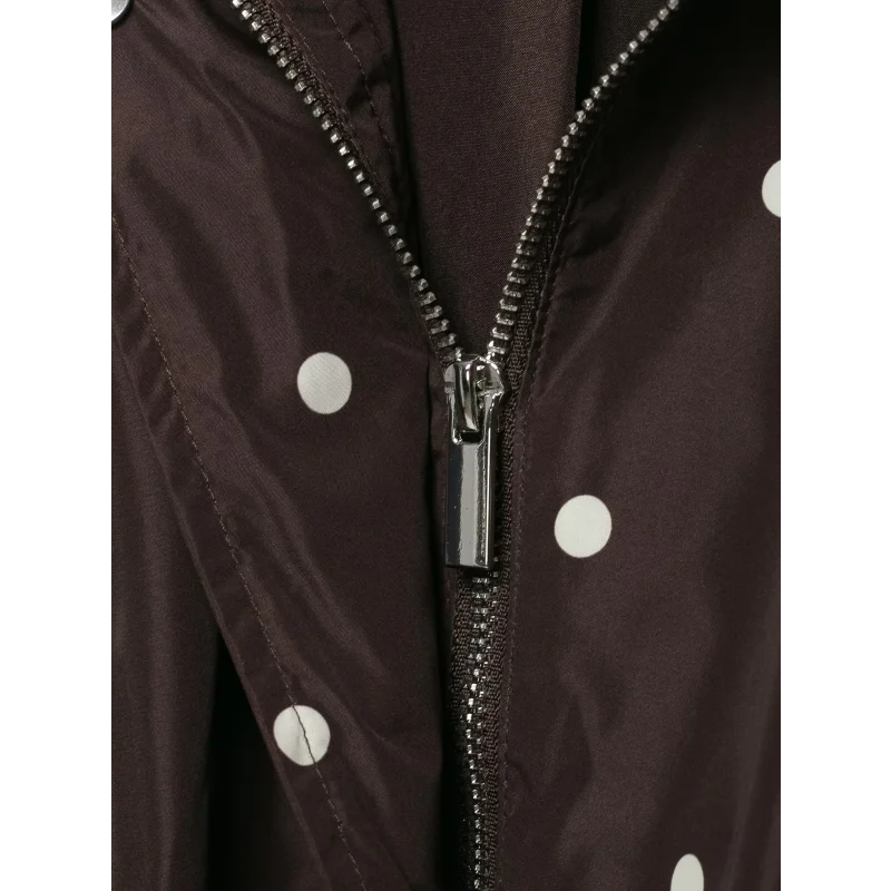 Herbst Damen Retro Polka Dot Jacke mit Stehkragen, Langen Ärmeln, Elastischem Saum, Leichter Windbreaker, Lockerer Passform, Brauner Reißverschluss, Lässiger Mantel – Detail 14