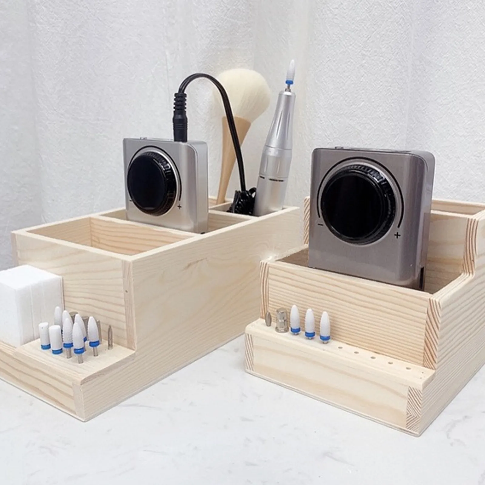 

Настольный многофункциональный органайзер для маникюрных инструментов, деревянный контейнер для хранения косметики, двухслойный держатель