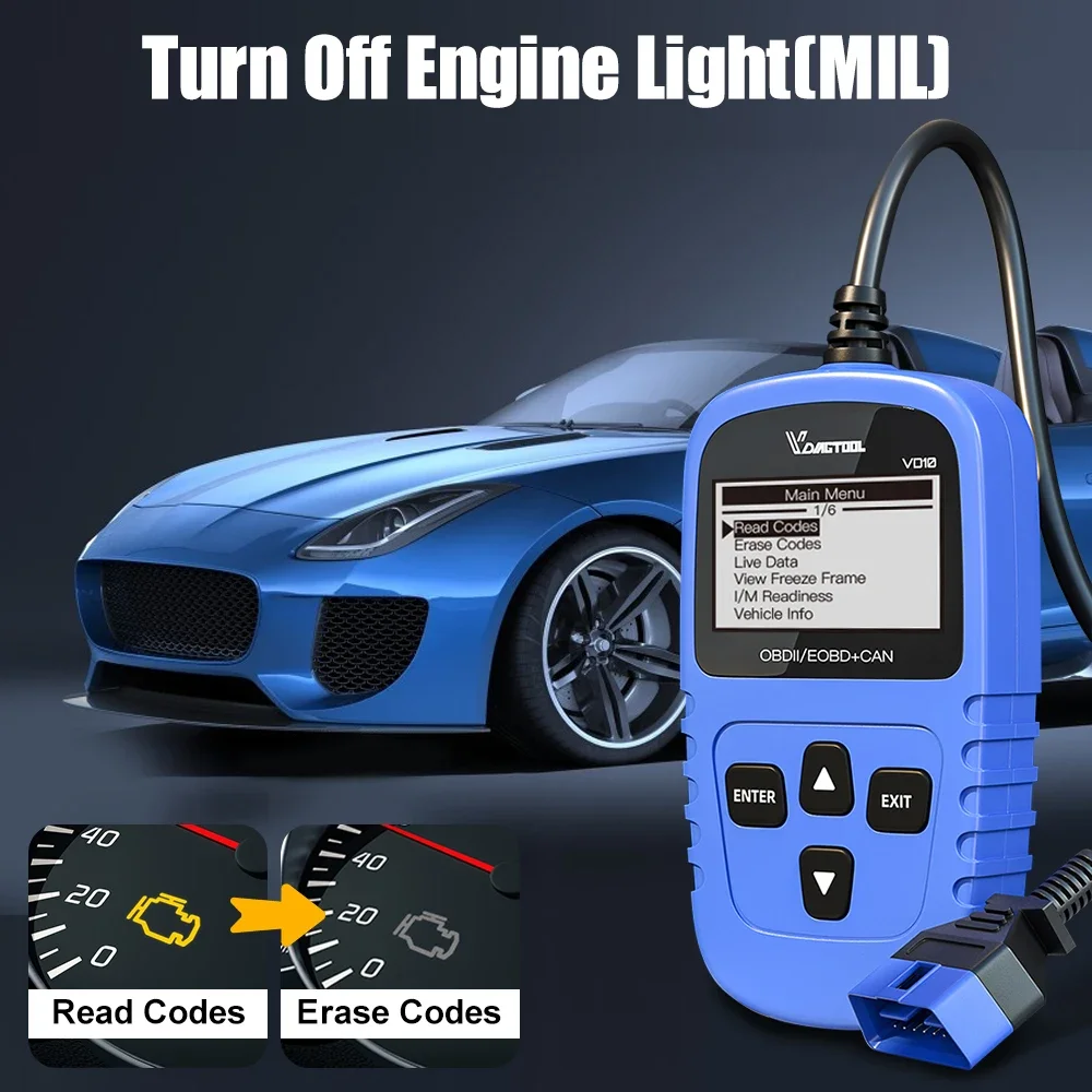 2024 VDIAGTOOL VD10 OBD2 Scanner Professional OBDII Diagnostic Code Reader Tools For Check Engine Light I/M Readiness Live Data