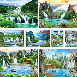 Landscape Waterfall Green Cross-Stitch DIY Embroidery Complete Kit Painting Needlework Craft Handmade Different Package Jewelry