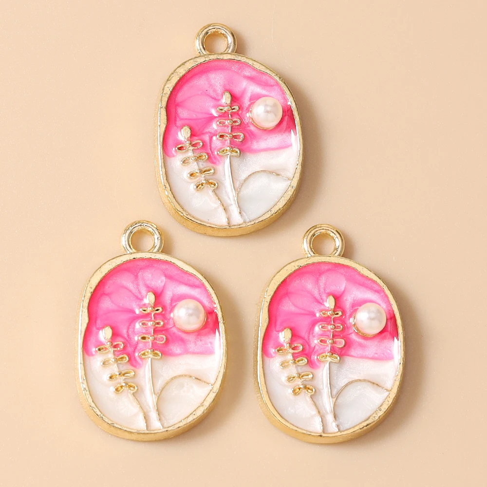 Leslie 10 Stück Retro Goldfarbene Ölgemälde-Perlenblumen-Anhänger für DIY Ohrringe, Halsketten, Handgemachter Schmuckherstellung – Detail 29