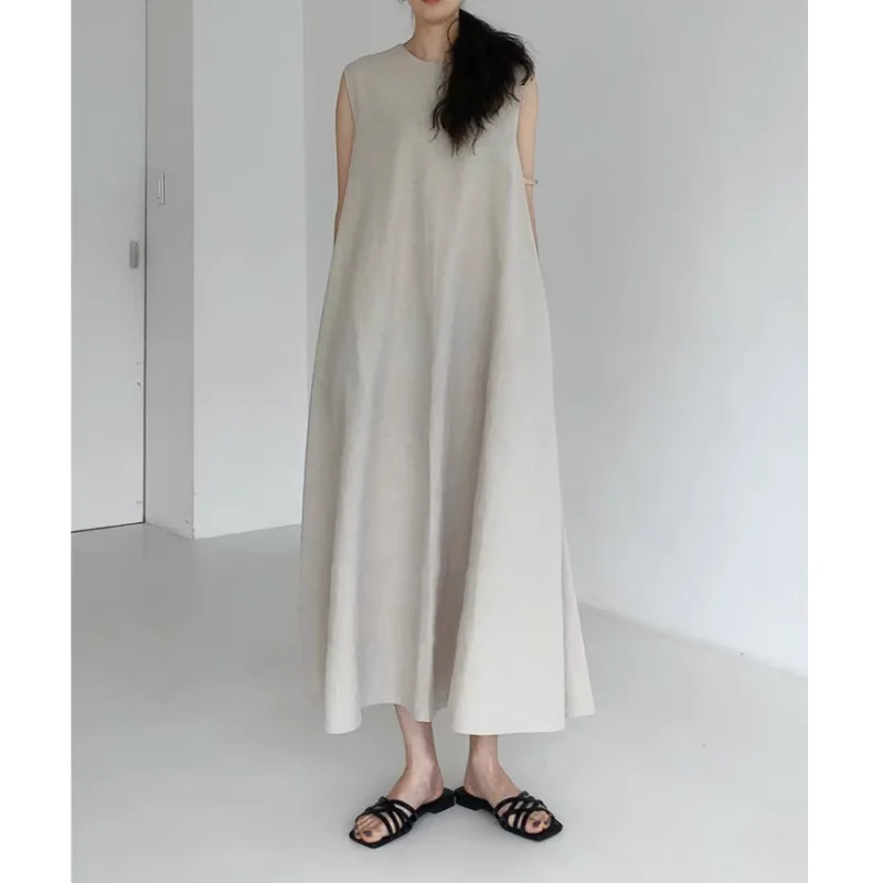 KE1097-Vestidos de estilo coreano para mujer, ropa holgada sin mangas de talla grande, con bolsillos, para verano, 2024