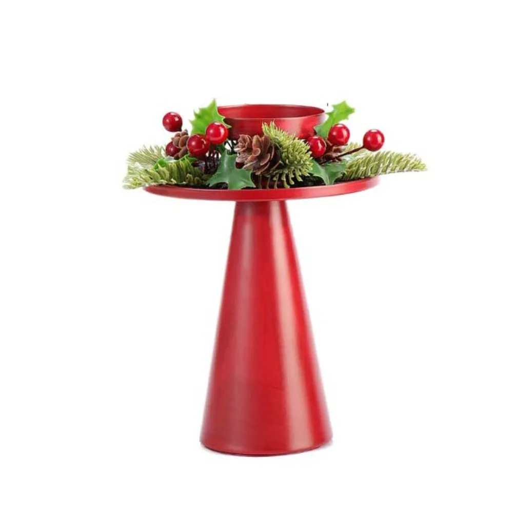 

Photo Atmosphere Prop With Wreath Christmas Candlestick Red Reusable Candle Holder Iron Christmas Desktop Ornament Living Room