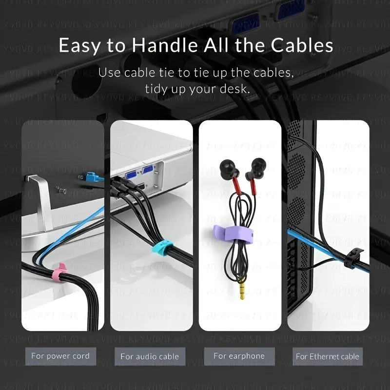 10-Pack Multi-Color Cable Ties, Cable Management Organizer, Cord Protector, Earphone Holder, Desk Tidy